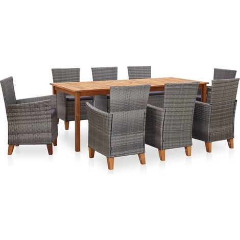 Set Pranzo da Giardino 9 pz Polyrattan e Legno d'Acacia Grigio vidaXL (1/5)