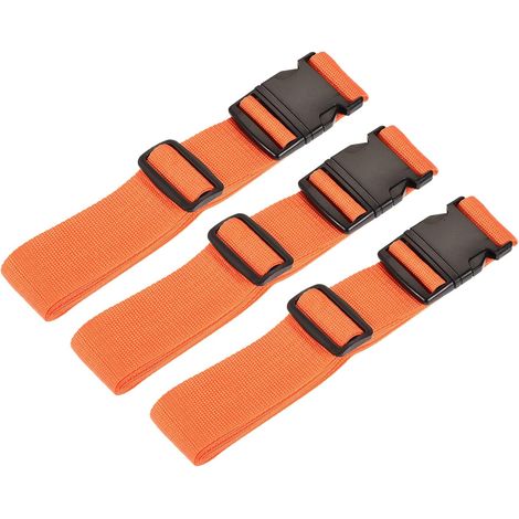 Lot de 3 sangles valise réglables avec boucle et étiquette nominative pour voyage, 2 m, orange.