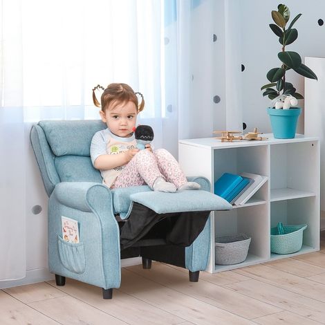 Fauteuil enfant inclinable avec repose-pieds bleu OKMYHOME (1/5)