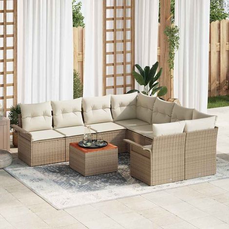 Garten-Sofa-Set 9 pcs Beige Poly Rattan vidaXL (1/5)
