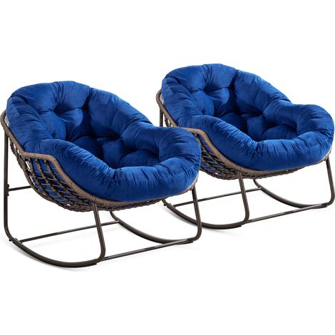 Fauteuil à bascule en rotin synthétique bleu marine avec coussin rembourré pour jardin et terrasse (1/5)