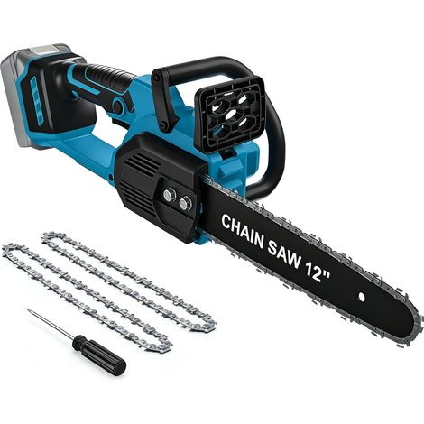 Tronçonneuse électrique sans fil de 30 cm compatible avec 18 V (sans batterie) - Tronçonneuse sans fil - Scie à chaîne sans fil - 30 cm - Pour le travail du bois et le jardin - Bleu (1/5)