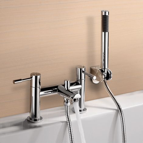 Blossom Modern Bridge Deck Mounted Bath Filler Shower Mixer Tap With Handheld Kit (1/5)