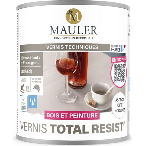 Vernis protection taches alimentaires et domestiques - 0,5L Aspect Cire Incolore - PV Contact Alimentaire - Vernis Total Resist' Mauler