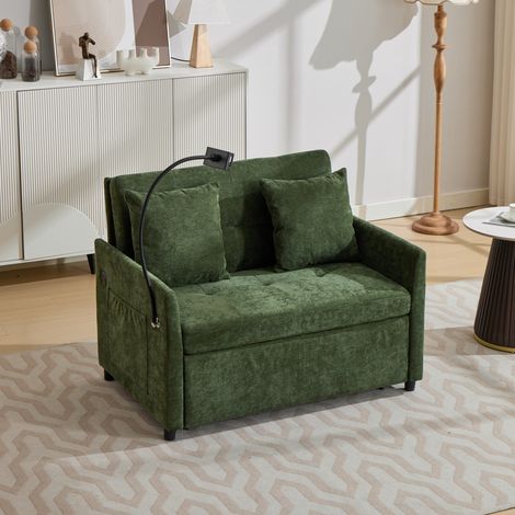 Sofá cama 109x82x82 cm verde, USB y soporte para tablet, tejido de poliéster MEUBLIV (1/5)