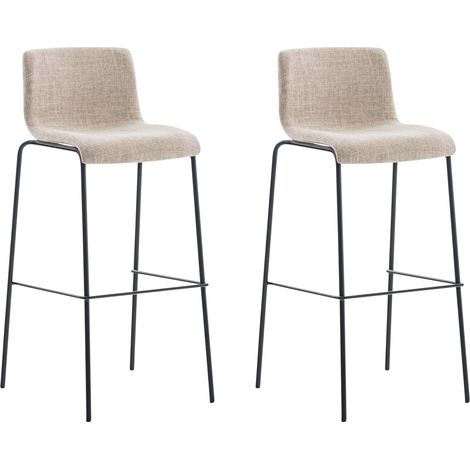Set di 2 sgabelli da bar con poggiapiedi con schienale curvo in tessuto crema e 4 gambe in metallo nero 100004199