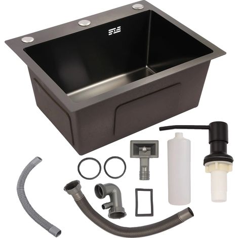 Évier de cuisine, acier inoxydable, distributeur de savon intégré, Gris Pistolet 50cmx40cm (1/2)