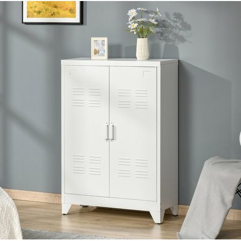 MEUBLIV Armadio contenitore in metallo 75 x 33 x 110 cm bianco con ante a lamelle (1/5)