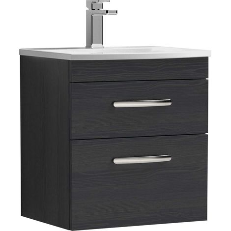 Nuie Athena Charcoal Black Woodgrain 500mm Wall Hung 2 Drawer Vanity Unit and Curved Ceramic Basin - ATH019G (1/5)