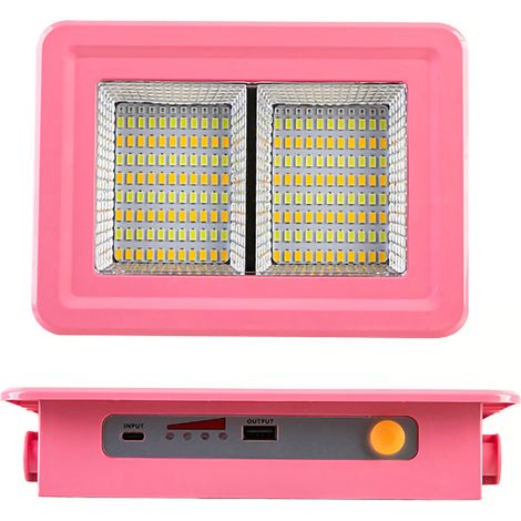 Lanterne de camping avec poignée, lampe de secours solaire rechargeable, cinq niveaux de puissance, 500 W, 8800 mA, rose (1/5)