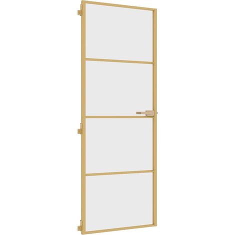 Porte intérieure,Porte d'entrée mince doré 76x201,5 cm verre trempé aluminium CFW26363 (1/5)