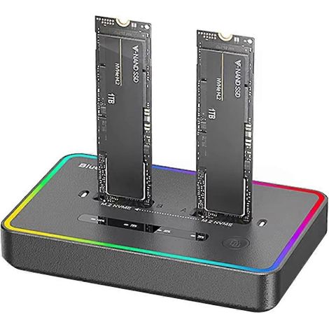 Dual-Bay M.2 NVMe RGB SSD-Dockingstation mit USB-C Typ-C, Offline-Kloner/Duplikator, NVMe PCIe-Gehäuse und EU-Stecker (1/5)