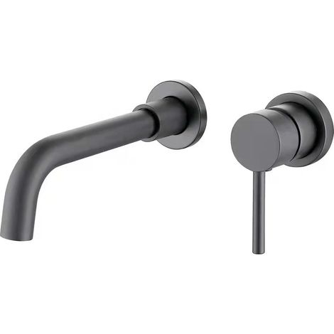Lavabo entièrement en cuivre gris anthracite avec double poignée, robinet encastré pour eau chaude et froide, robinet de lavabo mural.