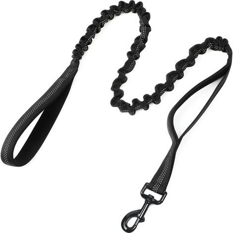 Elastische Hundeleine 114–158 cm, schwarz, reflektierende Hundeleine mit Stoßdämpfung, Bungee-Trainingsleine mit 2 Griffen zum Spazierengehen und Trainieren (1/5)