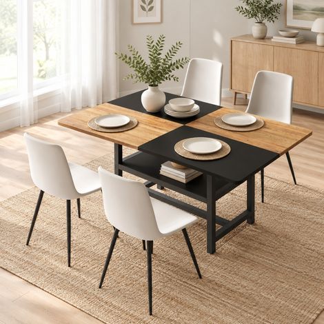 OKWISH Esstisch-Set 160 cm mit Stauraum, 4 PU-Stühle, rechteckig (1/5)