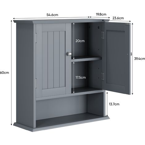 Armoire murale salle de bain avec deux portes et espaces ouverts,placard au-dessus toilettes et armoire à pharmacie intégrée.