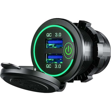 Chargeur Voiture USB Multi Ports QC3.0 Adaptateur Allume-Cigare Charge Rapide pour Camping-car Bateau Moto Voyant Vert 12V/24V (1/5)