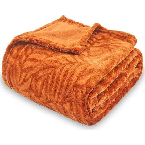 1 pièce Plaid Polaire, Ultra Doux et Léger, Couverture en Peluche 150 x 200 cm, Orange Brûlé, Idéal Canapé ou Lit