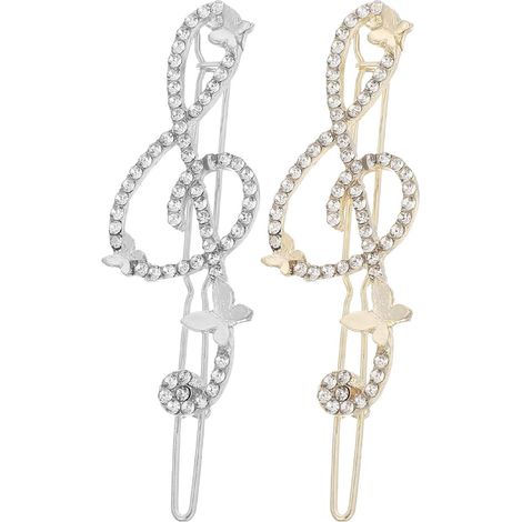 2 Pièces Barrettes en Alliage Forme Note de Musique Élégantes pour Cheveux Bouclés, Maintien Antidérapant pour Toutes Occasions (1/5)