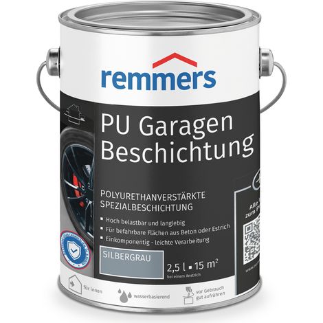 Remmers PU Garagenbeschichtung silbergrau, matt, 2,5 Liter, Beton- und Bodenfarbe, für Garagen, abriebfest und beständig gegen Weichmacher