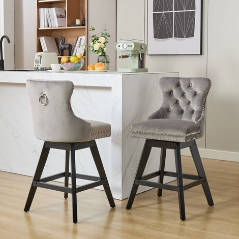 silla bar giratoria 360 de terciopelo gris OKMYHOME (1/5)