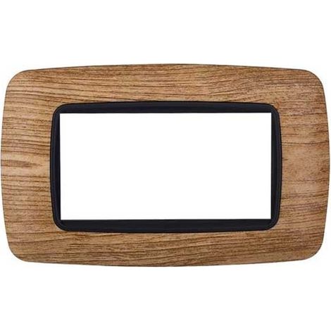Ettroit placca compatibile Bticino Livinglight 4 moduli plastica bombata colore legno scuro - LN88405