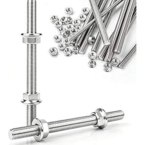 12 Pièces Tige Filetée M8 inox ,Tiges Filetées M8 x 200 mm avec Filetage Métrique Complet ,avec 24 Ecrou M8 pour Bricolage Industrie Construction (1/5)