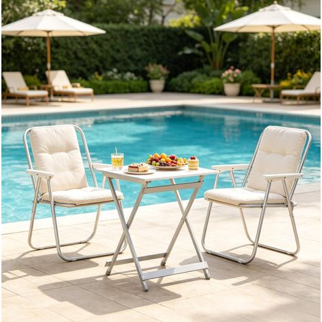 Table pliante d’extérieur en aluminium argenté, compacte et stable, pour balcon, camping et jardin, charge 25 kg, format 47 x 50,5 x 59,5 cm - CHICFURN (1/5)
