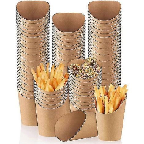 100 coupelles à frites jetables de 400 ml (14 oz) pour la vente à emporter, les fêtes et la pâtisserie. Papier gaufré, boîtes à popcorn, marron. (1/5)