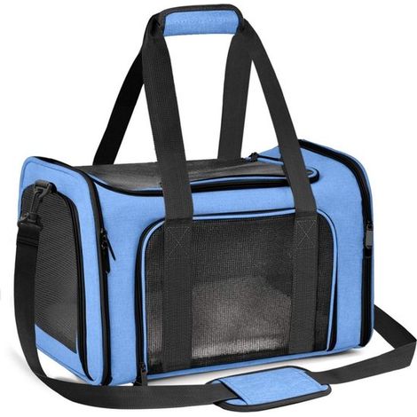 Longziming - Sac de transport portable pour chats et chiens - Grand format pliable - Convient aux chats et petits chiens jusqu'à 8 kg - Léger, respirant et idéal pour les voyages - Bleu (1/5)