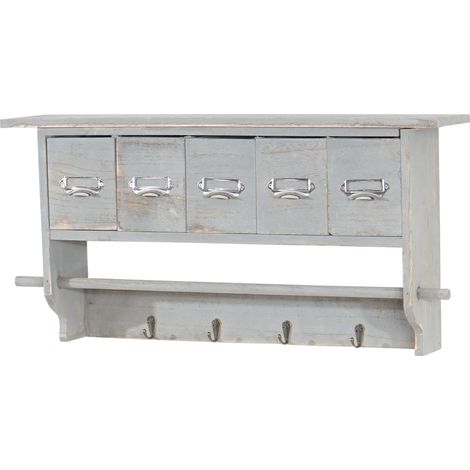 Étagère de cuisine HWC-C49, étagère de ménage, vintage avec 5 tiroirs, 32x65x13cm - shabby look, gris