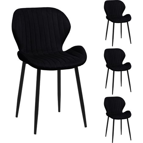 Lot de 4 chaises de salle Ă manger en velours noir - VELVET