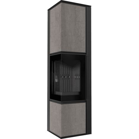 Kaminofen aus Stahl KRATKI TORA/L 8 kW Ø 150 Quarzsinter NATURALI PIETRA DI SAVOIA GRIGIA BOCCIARDATA schwarz Verkleidung (1/5)