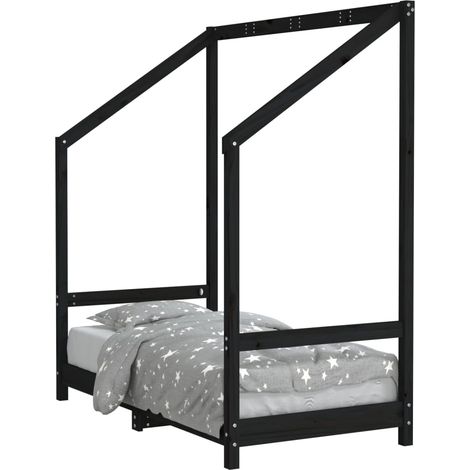 vidaXL Giroletto per Bambini Nero 70x140 cm in Legno Massello di Pino (1/5)