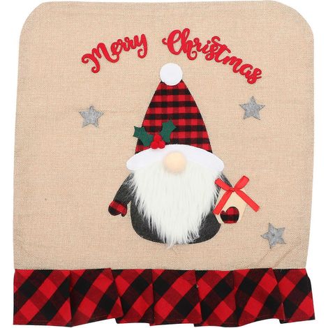 Housse de chaise de Noël à motif de gnome de Noël, housse de chaise en lin pour la maison-52X48CM