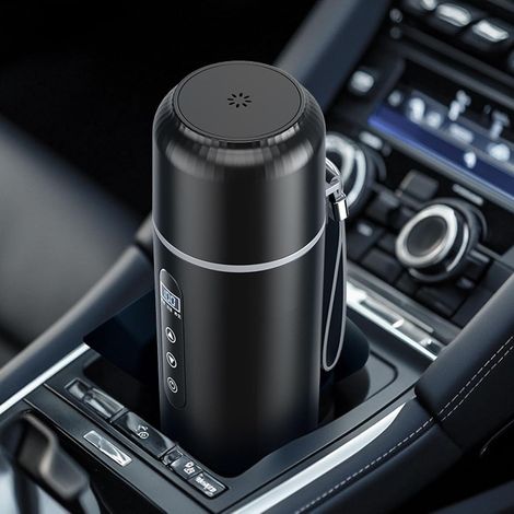 1 riscaldatore per auto da 500 ml, bollitore portatile da viaggio 12 V 24 V, tazza riscaldante in acciaio inossidabile per auto e camion (nero)