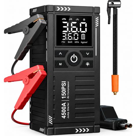 Démarreur de Batterie Portable Noir avec Compresseur d'Air Sans Fil pour Voiture Pompe à Air d'Urgence (1/5)