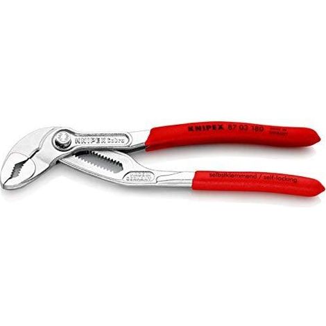 KNIPEX 87 03 180 Cobra® Pinza regolabile di nuova generazione per tubi e dadi Rivestita in plastica antiscivolo cromata 180 mm