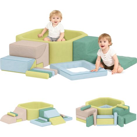 Baby-Motorikkurs, Baby-Motorikmodul mit Bällebad, waschbarer Bezug, 160 x 137,5 x 30 cm, mehrfarbig