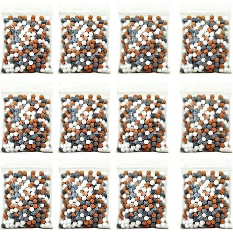 12 Recharge Billes Anti Calcaire pour Pommeau de Douche, Boules Minérales Pommeau de Douche Anti Calcaire, Recharges Filtrantes à Ions Négatifs, Billes Céramiques Rouge Gris Blanc (1/5)