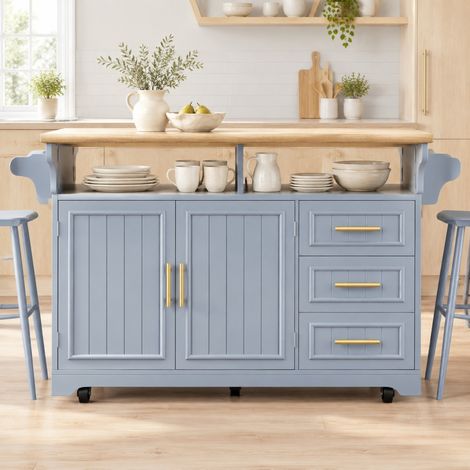 Isola da cucina estensibile 143x80x95 cm in MDF grigio blu con ruote FloraGrace (1/5)