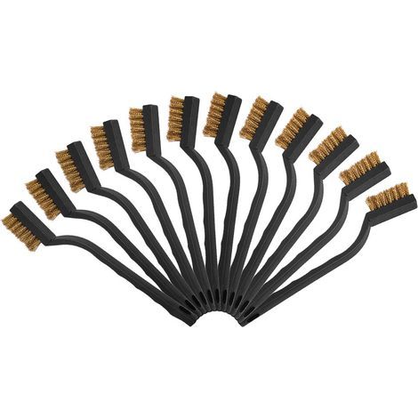 Lot de 12 mini brosses en laiton avec poignées en plastique pour nettoyer les pièces de travail en métal, souder les scories et la rouille, saleté grasse. (1/5)