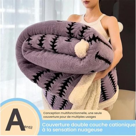Plaid 200x230cm violet, design double face en peluche, doux, confortable, chaud et aide à améliorer le sommeil. (1/5)