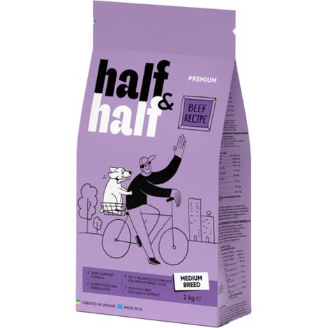Croquettes Half&Half Premium pour chiens de race moyenne, au bœuf, 2 kg (1/5)