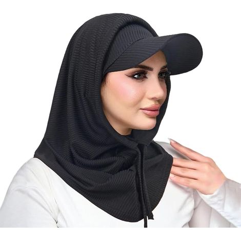 Chapeau Souple Femme Musulmane Casquette Hijab Élastique Doux Respirant Ensemble de Bonnet Écharpe de Cagoule de Anti UV Protection Solaire, Toutes Saisons (1/5)