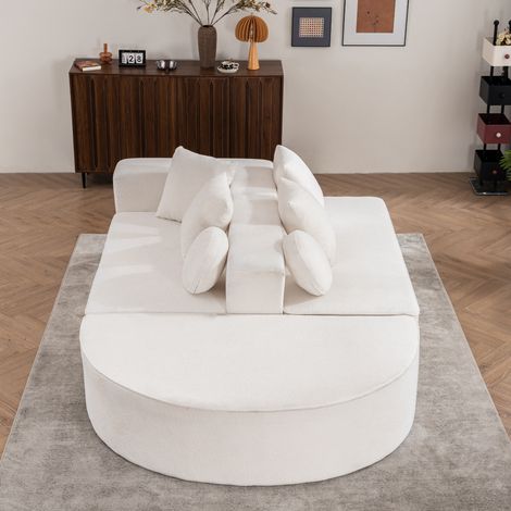 Canapé modulaire avec coussins, en chenille blanche, pour appartement et hôtel (1/5)