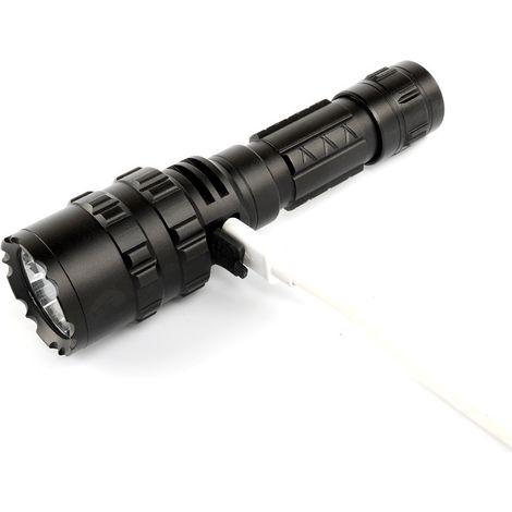 Lampe de poche à lumière forte rechargeable par USB en alliage d'aluminium extérieur L2, lumière concentrée et longue durée (1/5)