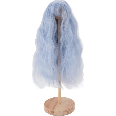 Peluca ondulada para muñeca, hecha de fibra suave y resistente al calor, ligera, larga, con flequillo, para muñecas articuladas a escala 1/4, azul cielo.