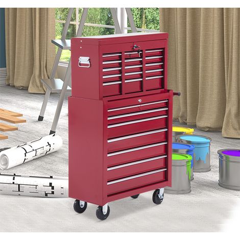 Coffre à outils métallique HOMCOM chariot d’atelier porte-outils rouge mobile robuste pour garage 130L