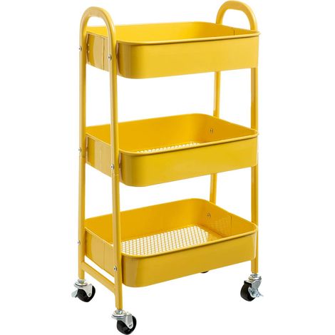 Chariot de Rangement Métal Chariot à roulettes 3 Niveaux Chariots Cuisine Chariots de Service Roulant pour Chambre Salle de Bain Bureau, Jaune (1/5)